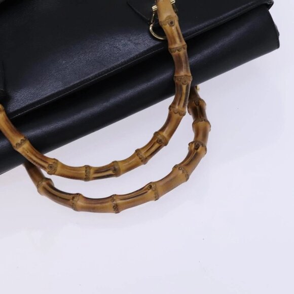 GUCCI Bamboo Hand Bag Leather Black Gold 002 2855 0322 0 Auth f